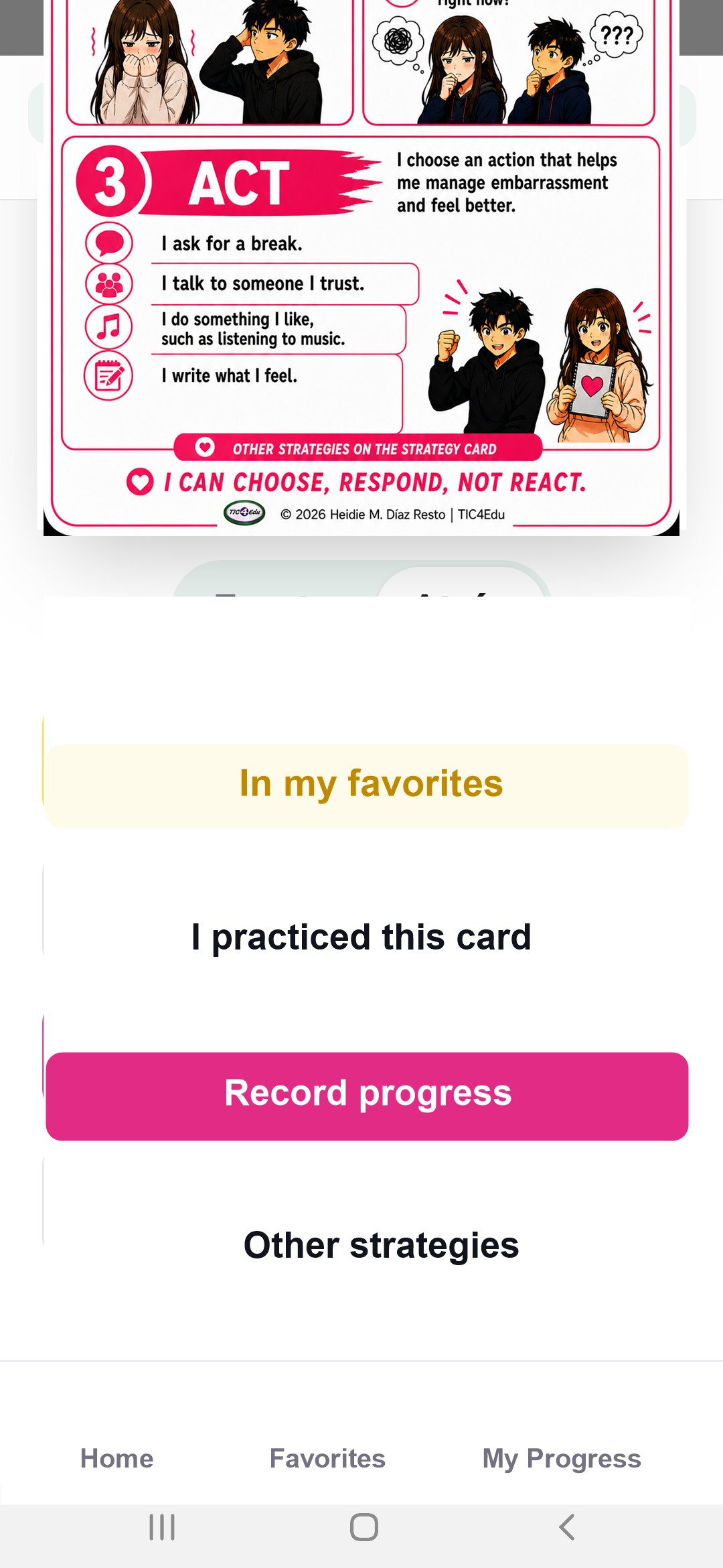 Actions for progress and favorites