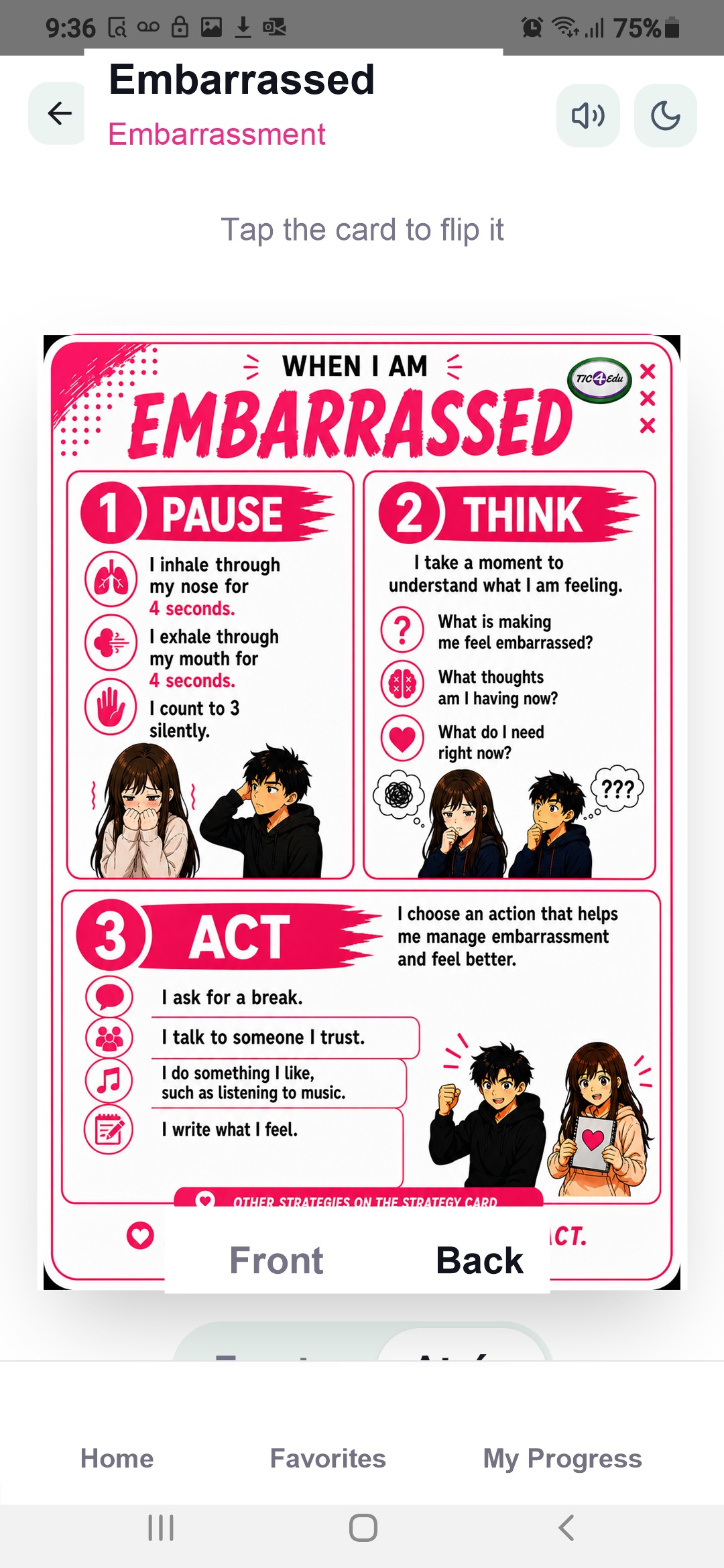 Back of an emotion card with strategies
