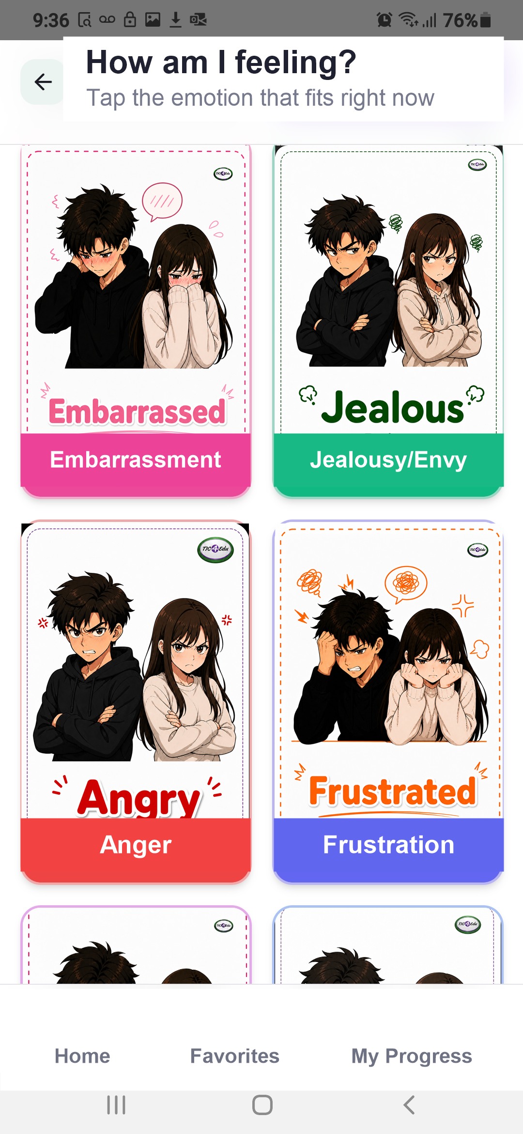 Emotion card selection screen