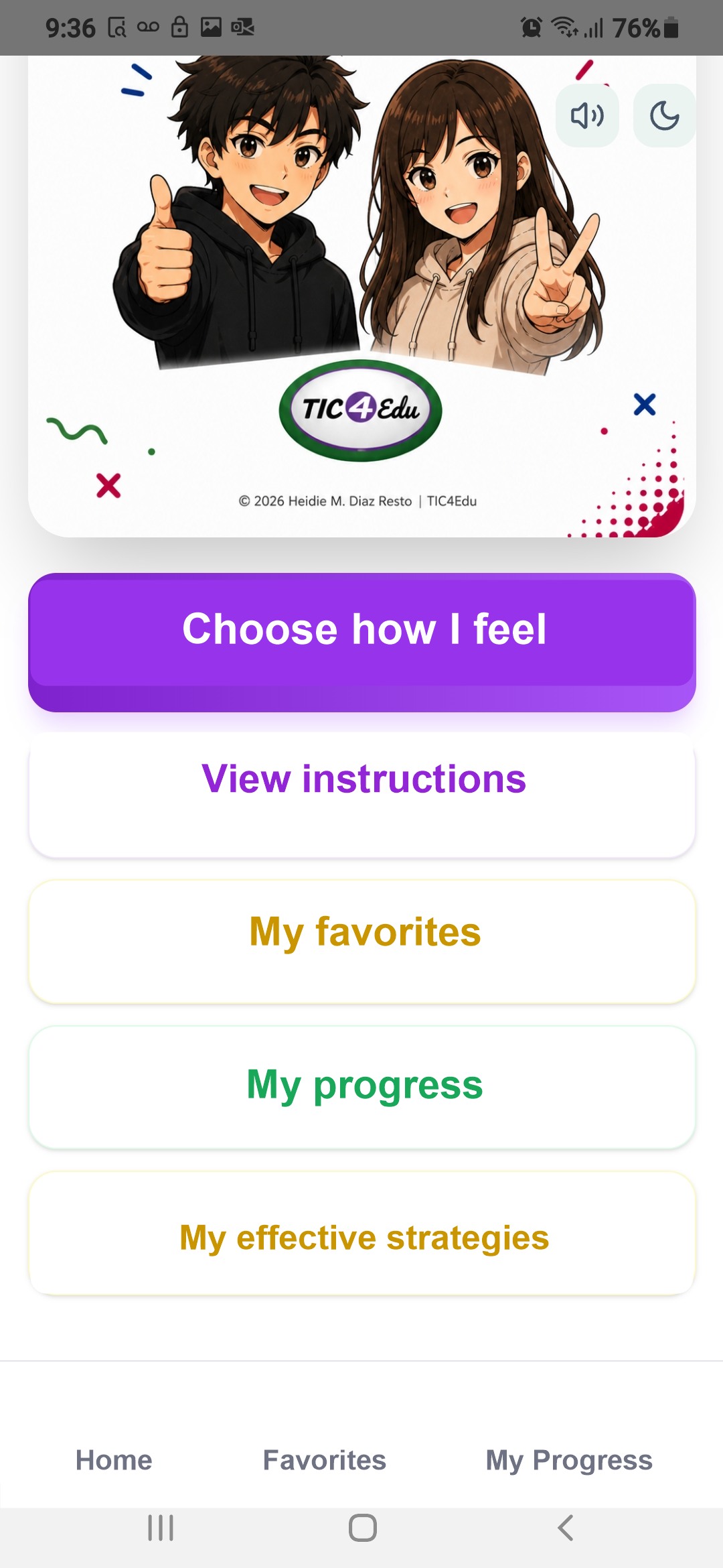 Home screen with main actions