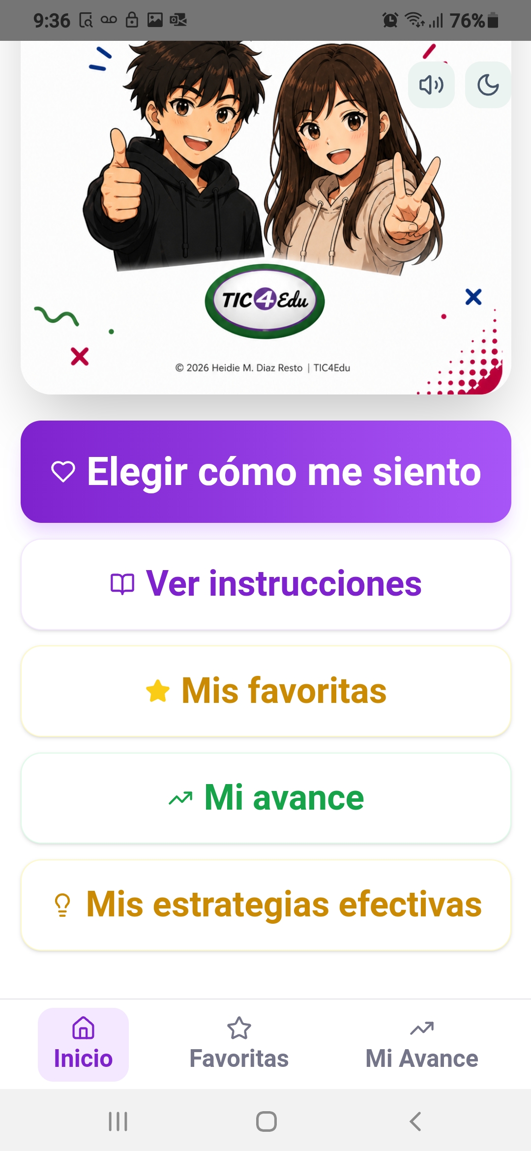 Pantalla de inicio con accesos principales