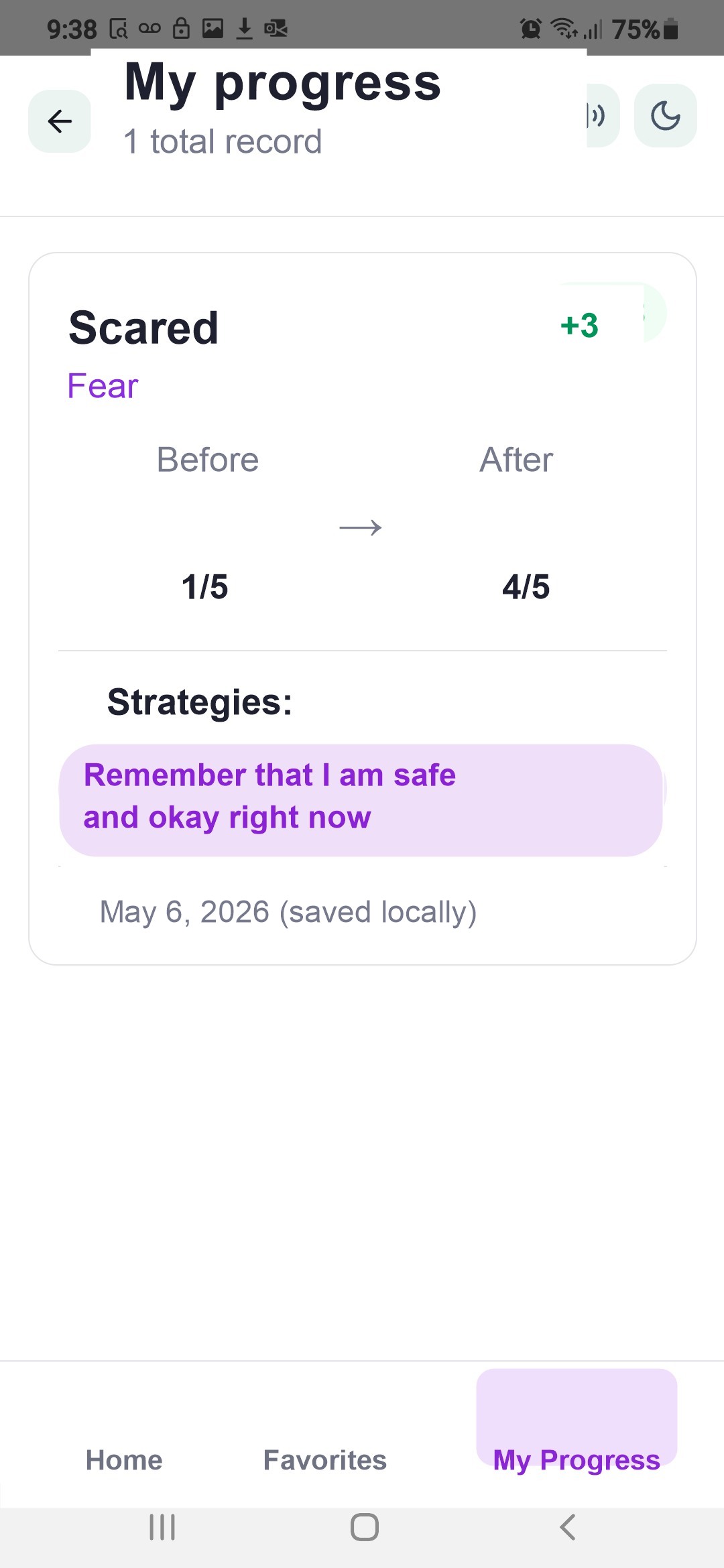 Progress tracking screen