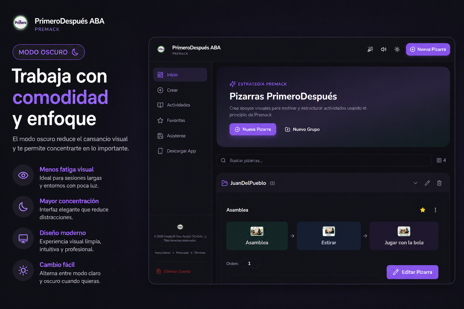 Modo oscuro de PrimeroDespués Premack ABA