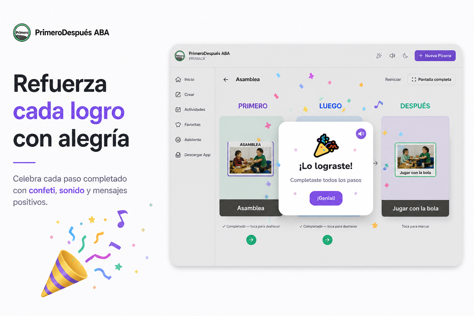 Celebración al completar la pizarra